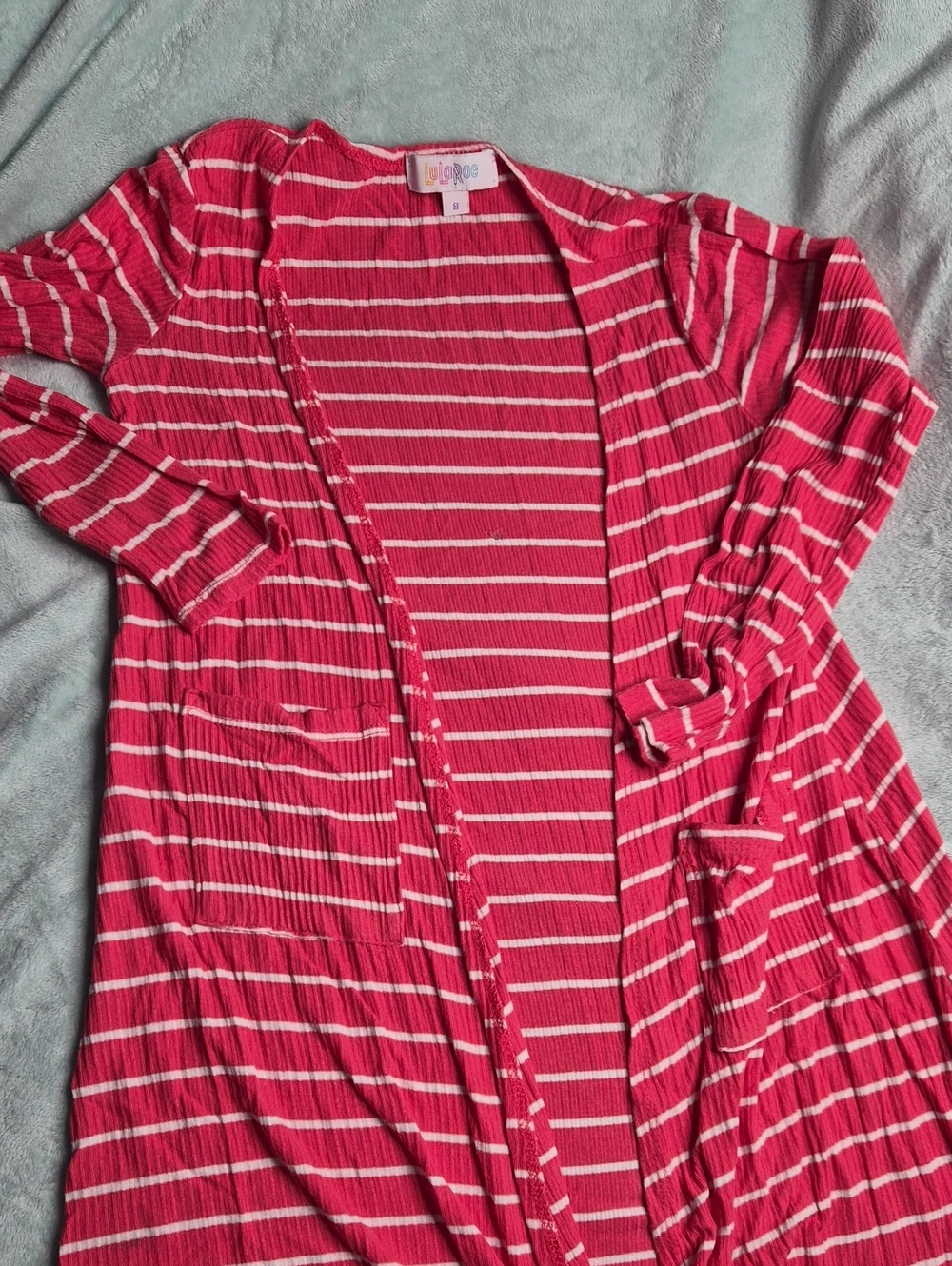 LuLaRoe Kids Sariah Size 8 Super Stretchy Striped Duster in Pink and White